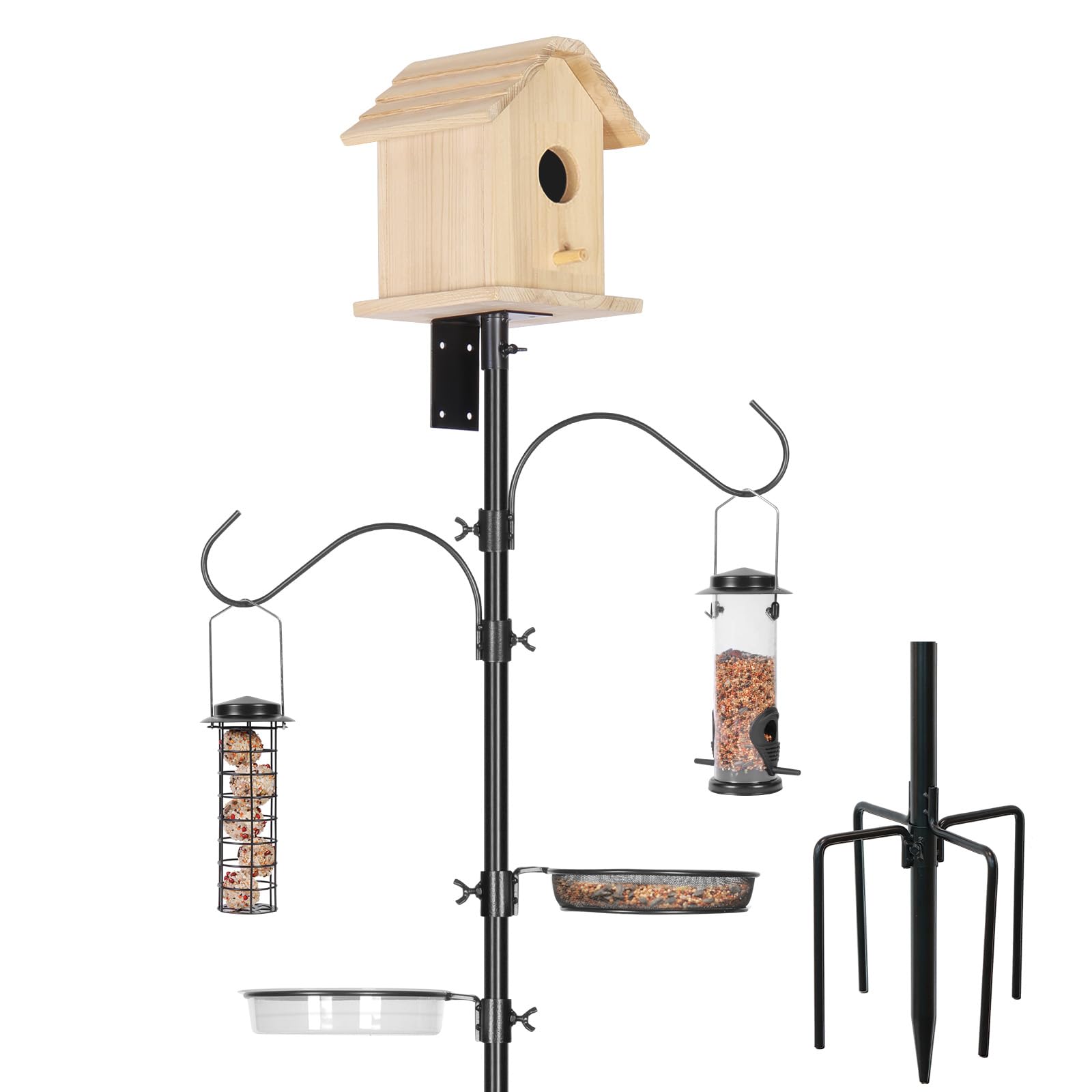 Urban Deco Vogelhaus-Stangenhalterungsset Wetterfest, Verstellbar, Vogelfutterhaus mit Ständer, 5 Steckern, Vogelhaus Bausatz für Außenbereich, Garten, Ohne Vogelhaus, Schwarze