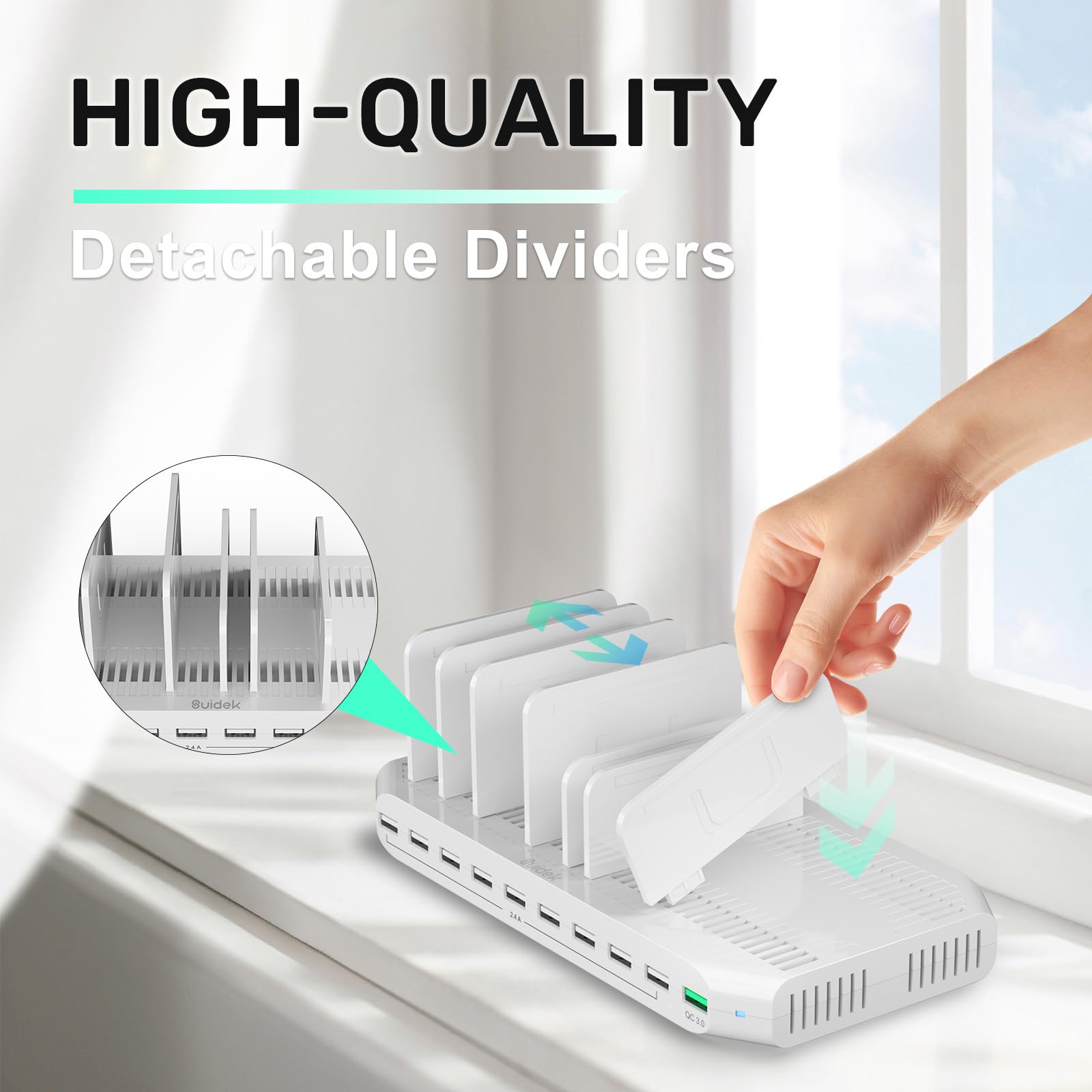 SUIDEK 60W Multiple Device Charging Station for Multiple Devices 10 Ports USB Charging Station with QC 3.0 Port - Image 3