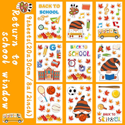 9 Sheets Back To School Window Clings Decor Reusable Static Window Stickers Back To School Decorations Gnome Window Decals For Glass Windows Car School Classroom Supplies #TOP29