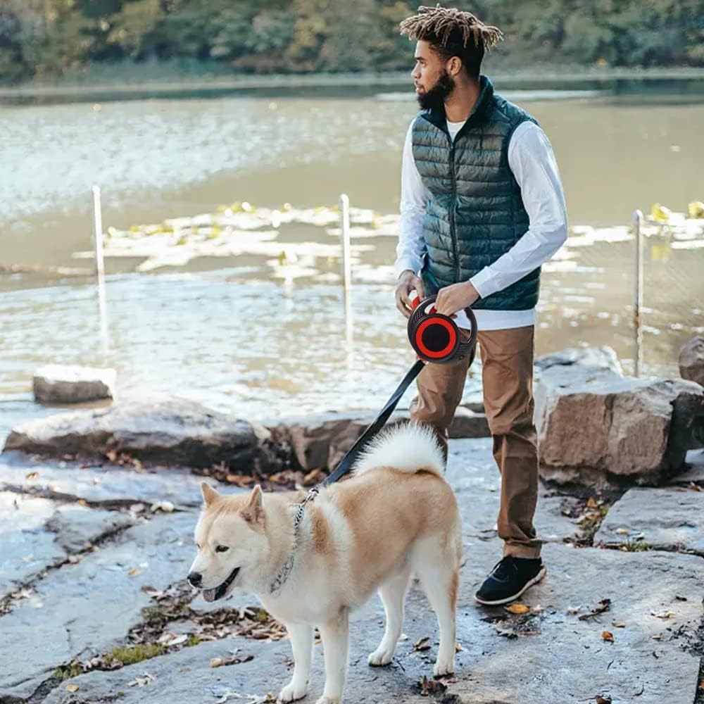 Guinzaglio Retrattile Per Cani 16 Ftnastro in Nylon Resistente Per Cani Di Taglia Piccola, Media E Grande Gatti Freno Con Una Sola Mano, Pausa, Blocco Sbloccato E 360º Senza Grovigli,B