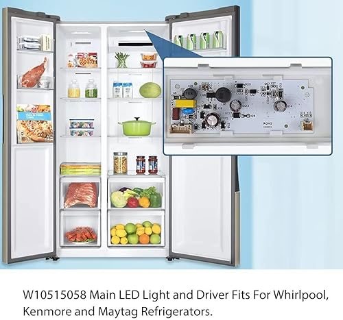 Miniatura 2 de 1 controlador LED W10515058 + 2 luces LED W10515057 de repuesto para refrigerador Maytag MSF25D4MDM01