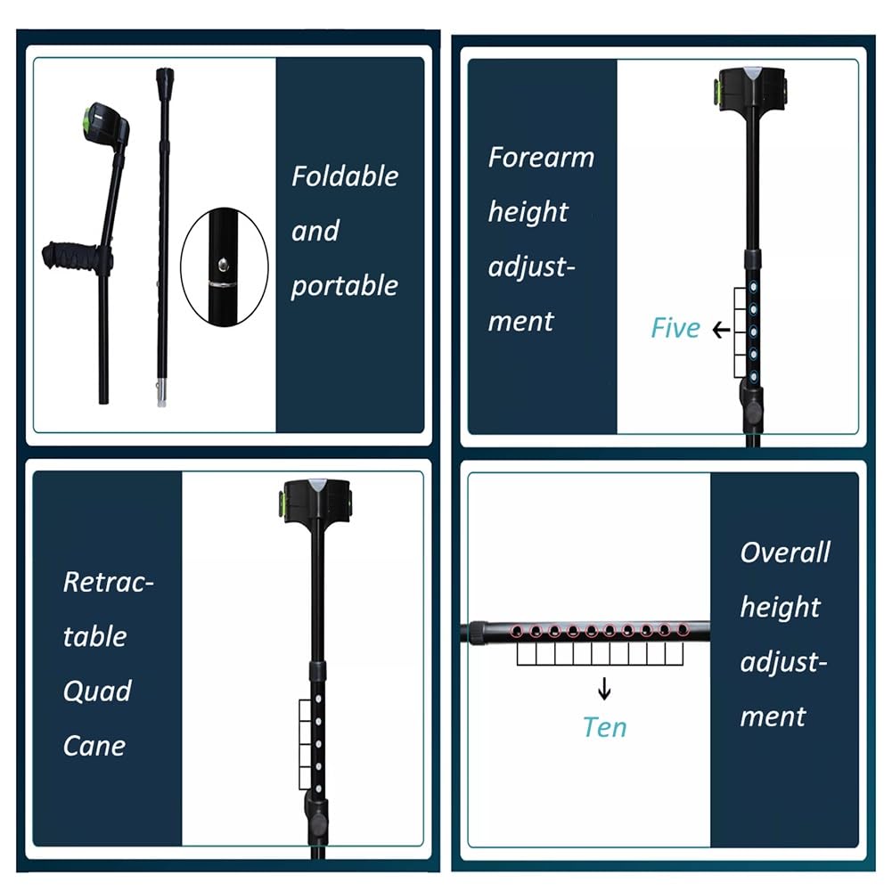 Plegable Antebrazo Muletas para Adultos, Regulables en Altura Extensible de Aluminio para Caminar y Andar