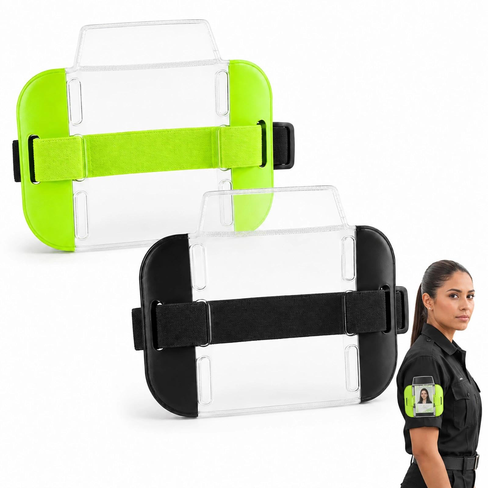 2 Pack Hi Vis Arm Badge Holders, Adjustable PVC ID Card License Holders, Waterproof Transparent Security Badge Arm Bands for Security Personnel, Guards, Bouncers & Emergency Workers