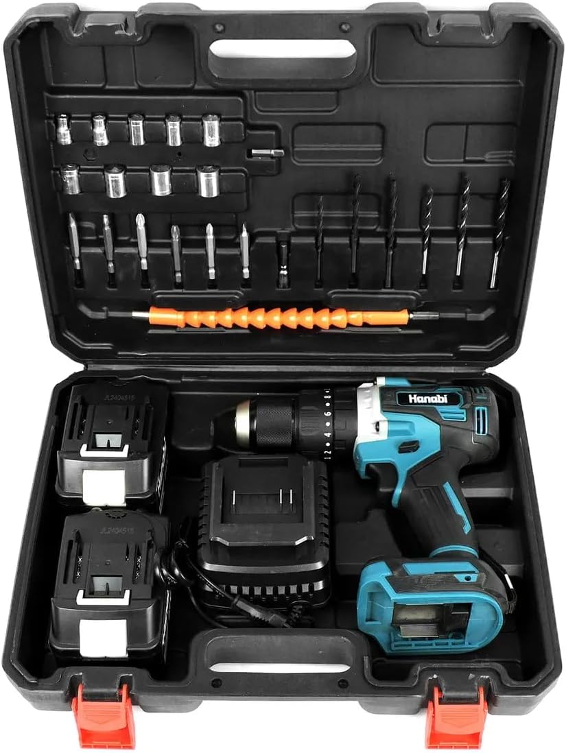 Hanabi Parafusadeira e Furadeira Motor Brushless com Impacto 21V Sem Fio 80N.m, 1700 RPM com LED Kit Parafusadeira Eletrica Com 2 Baterias de 4,0Ah 13mm