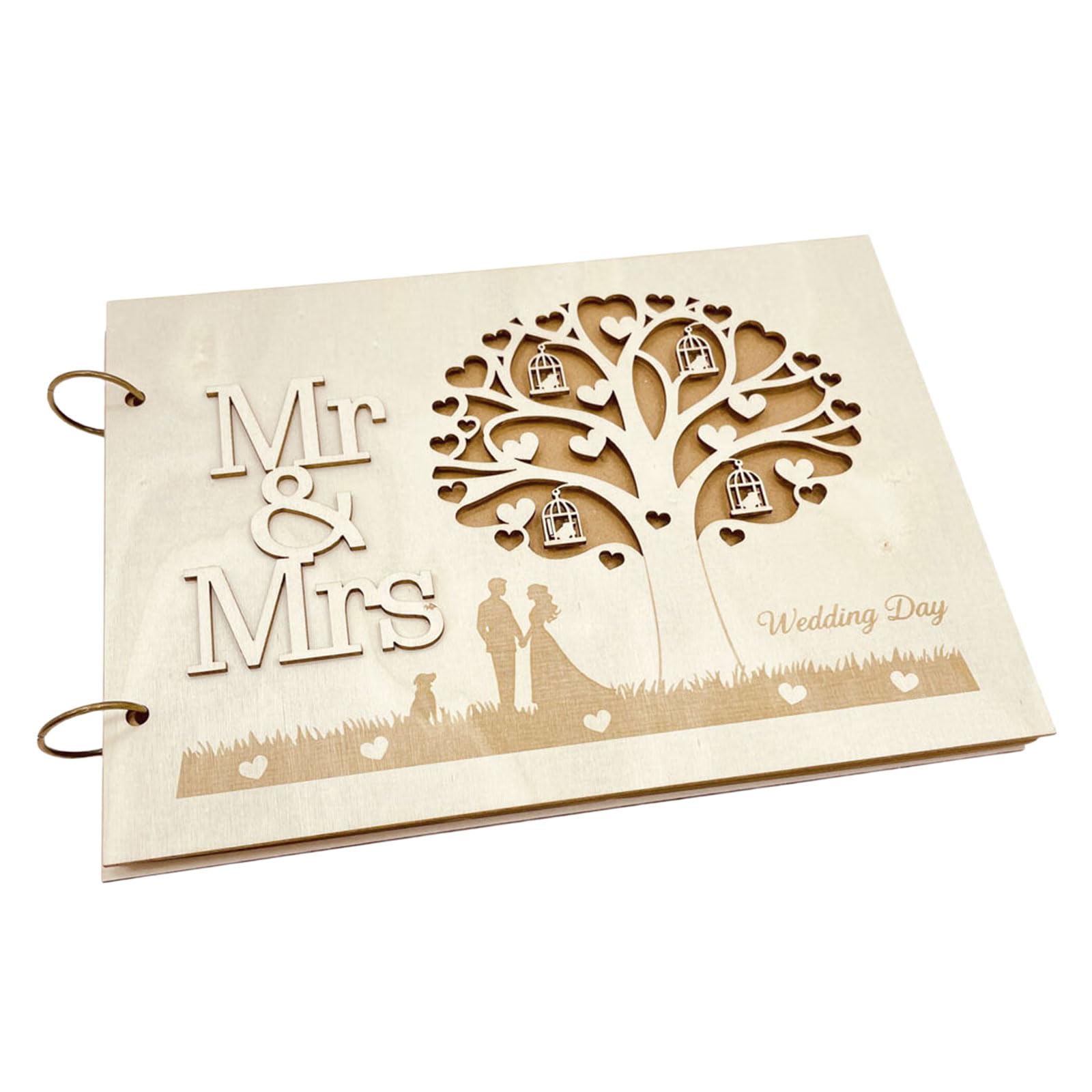 YWLUUOO 20 Pages Guest Book Elegant Engagement Guestbook Wood Construction Name Sign Board Decoration Wedding Guest Book
