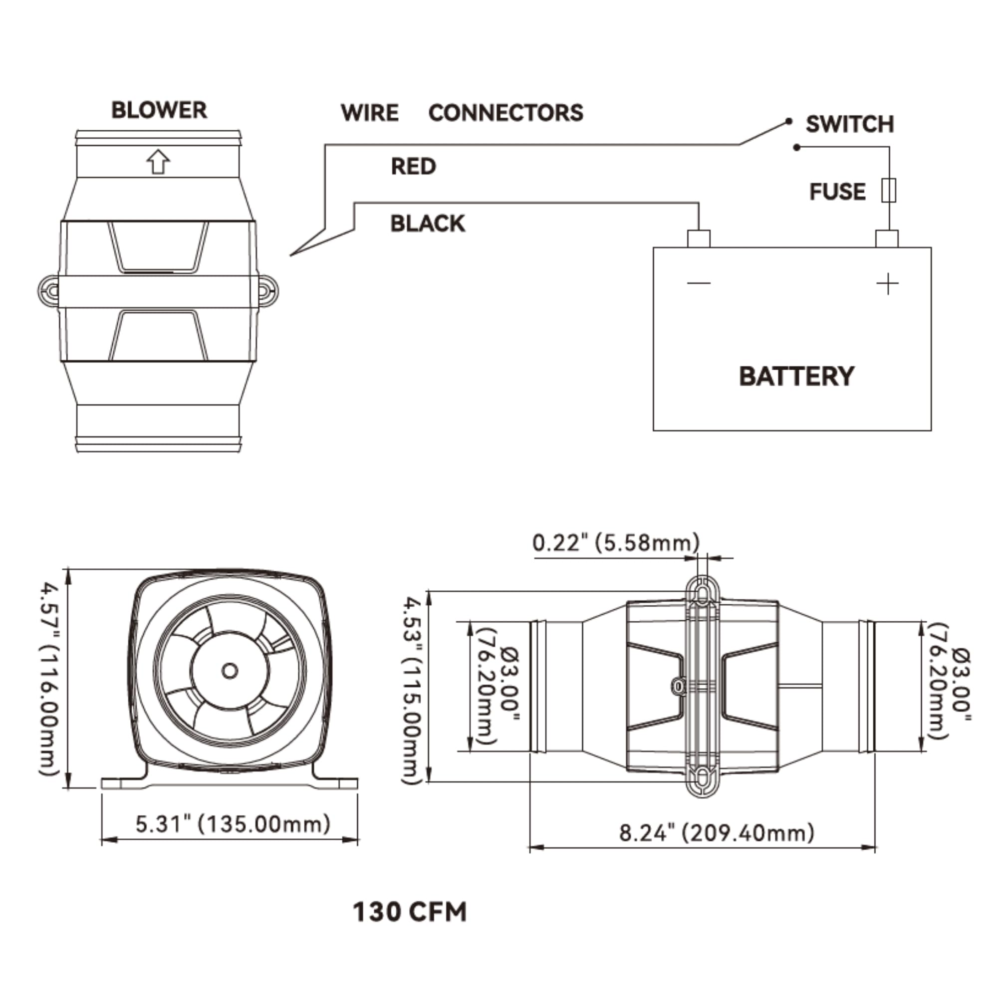 SEAFLO Soffiatore di sentina marina in linea, 3 pollici, 12 V, 130 CFM, barca silenziosa, colore: bianco