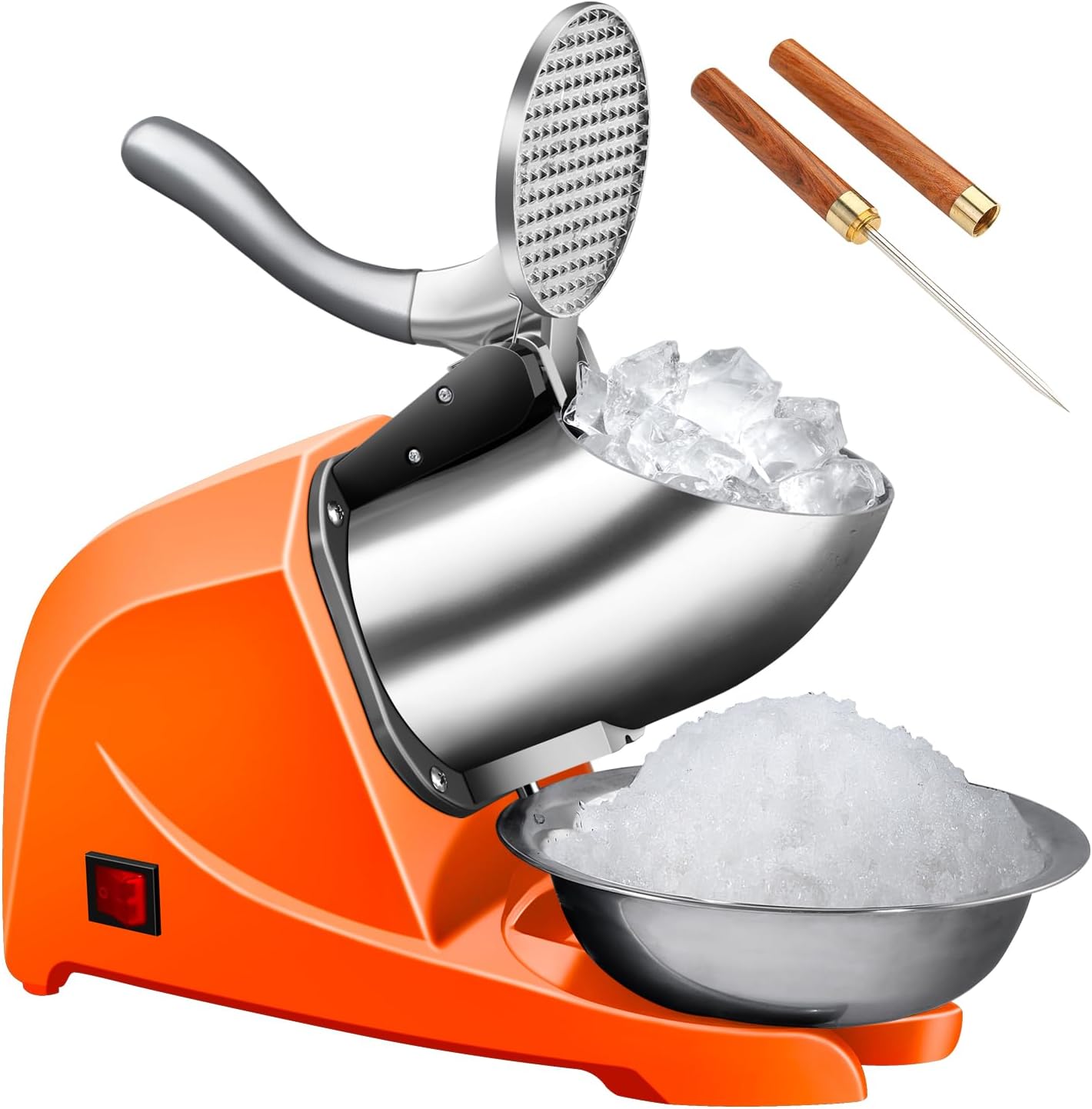 Electric Ice Shaver Snow Cone Maker Prevent Splash Stainless Steel 4 Blade Machine,200lbs/hr with Ice Pick for Home and Commercial Use(Orange) Electric Ice Shaver Snow Cone Maker Prevent Splash Stainless Steel 4 Blade Machine,200lbs/hr with Ice Pick for Home and Commercial Use(Orange)