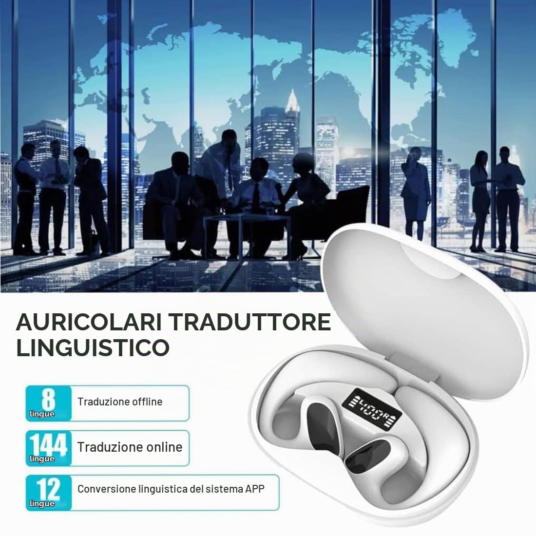 Meacode AI Translation Earbuds, Meacode Traduttore, Auricolari Traduttore Simultaneo,144 Lingue, Funzione Offline, Cancellazione RumoreImpermeabili IPX5, Ideali per Viaggi/Affari/Apprendimento (B)