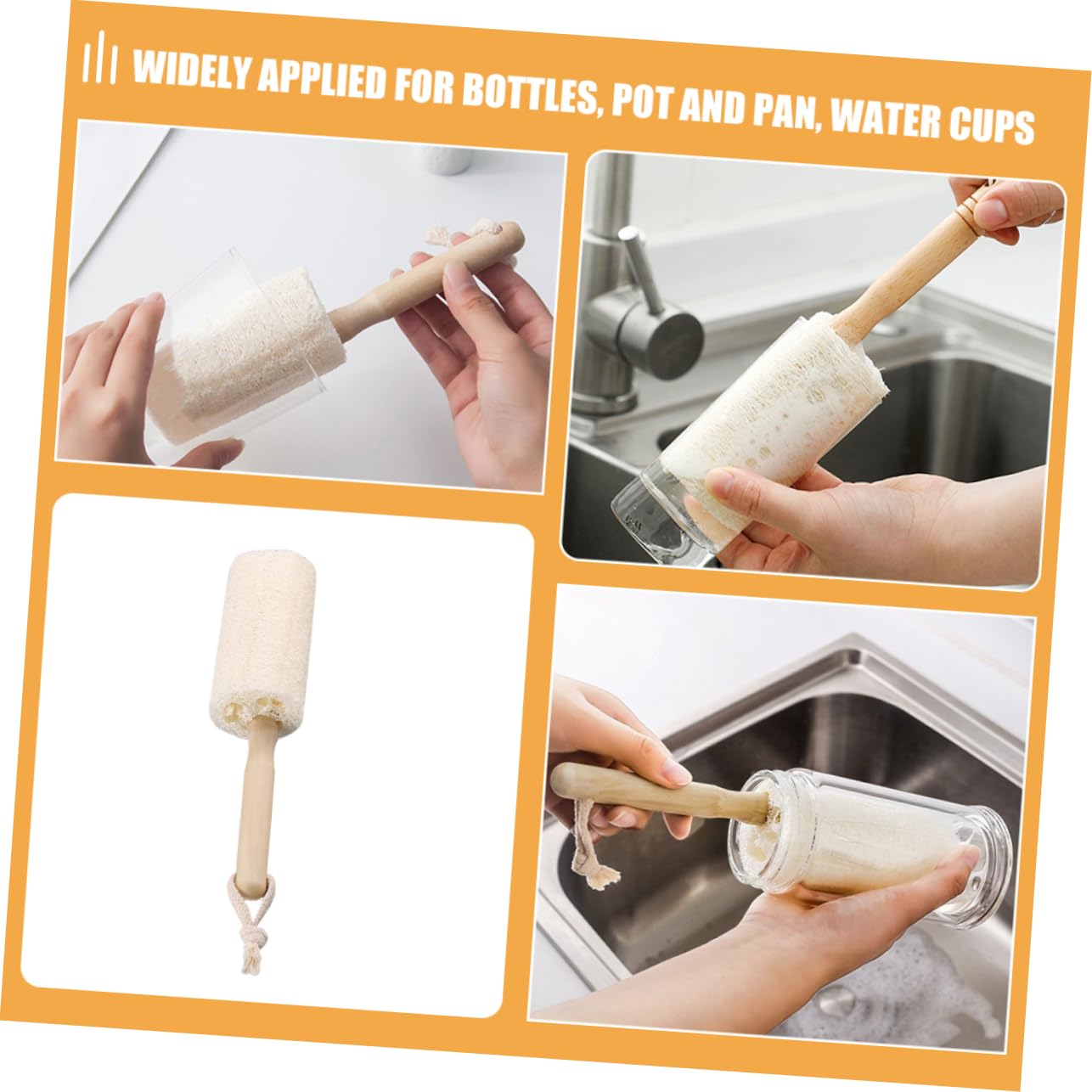 IMIKEYA 3 Set Spazzola Per La Pulizia Della Luffa Spazzola Per La Pulizia Delle Pentole Scovolino Da Cucina Detergente Per Bottiglie D'acqua Spazzola Da Cucina Di Legno Beige 3 Pezzi * 3