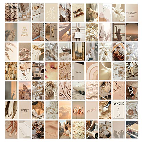 KOSKIMER Beige Aesthetic Photo Collage Kit, 70 Set 4x6 Inch Neutral Wall Collage Kit Aesthetic Pictures, Boho Bedroom Decor for Teen Girls, VSCO Posters for Dorm Room Decor, Cream Collage Kit (70 Set)