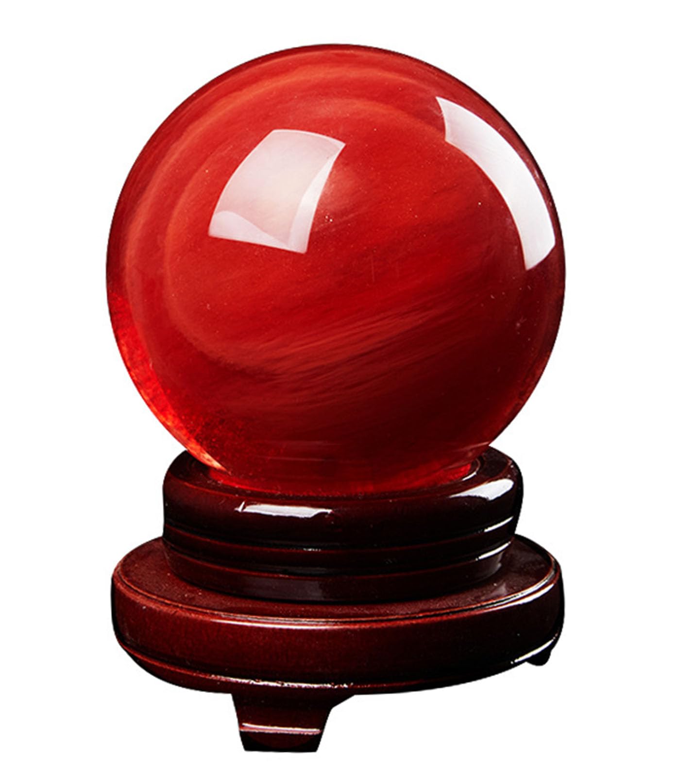 CYVXCPPGI Large Red Crystal Sphere Ball, Crystals Gemstone Sphere with Wood Stand,Melting Quartz Ruby Ball for Home Decorative Divination Feng Shui,7.1"(18cm)