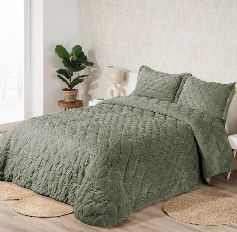 Manterol Edredón Acolchado Borreguito Makuru (Makuru 05 Verde, Cama 180)