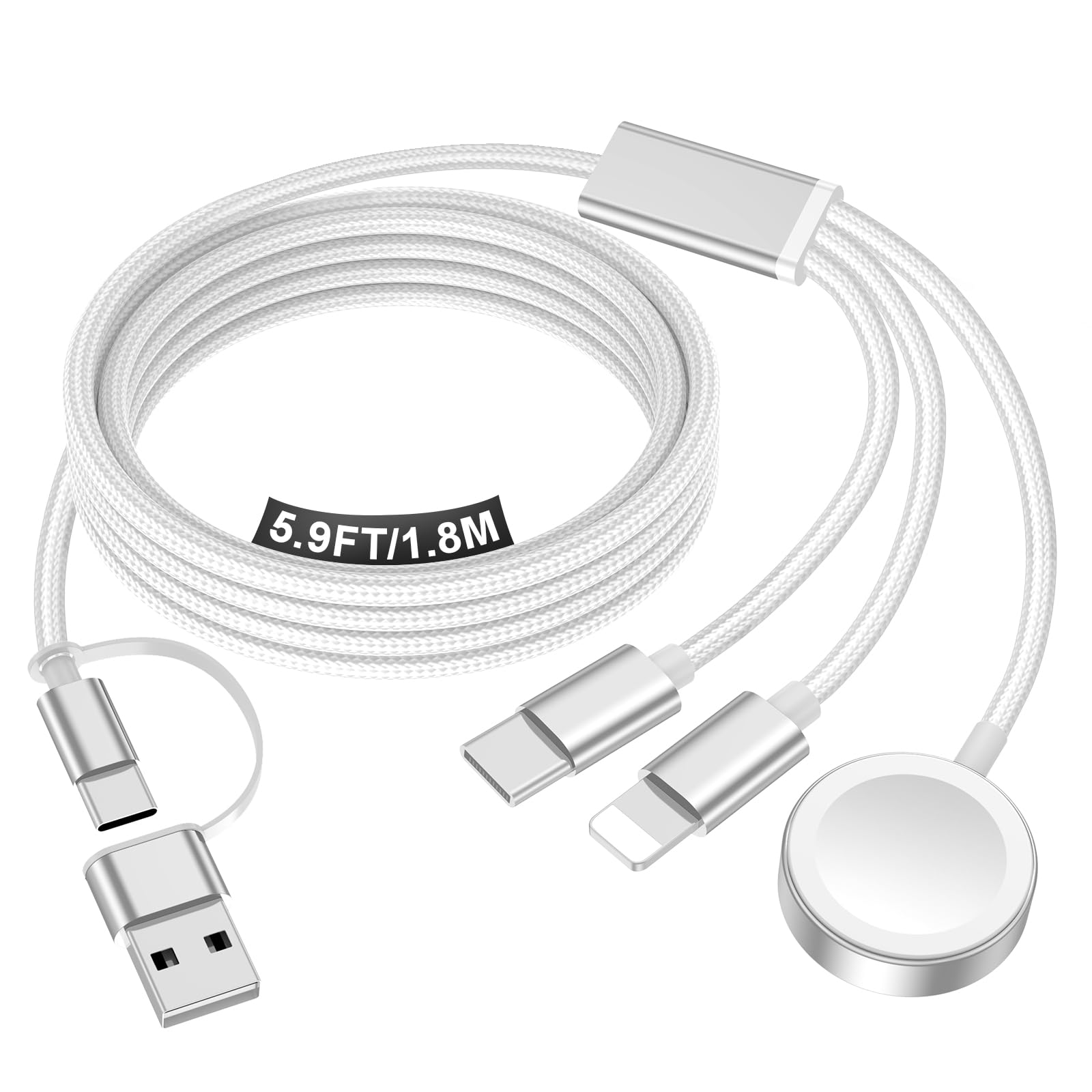 Travel Essentials for Apple Watch Charger,iPhone Charger,3 in 2 Type C/L/Magnetic Fast Charging Cable,Multi Charging Cable Portable Designed for iWatch Series,iPhone 17-11,Galaxy S26-S21,Car-6FT