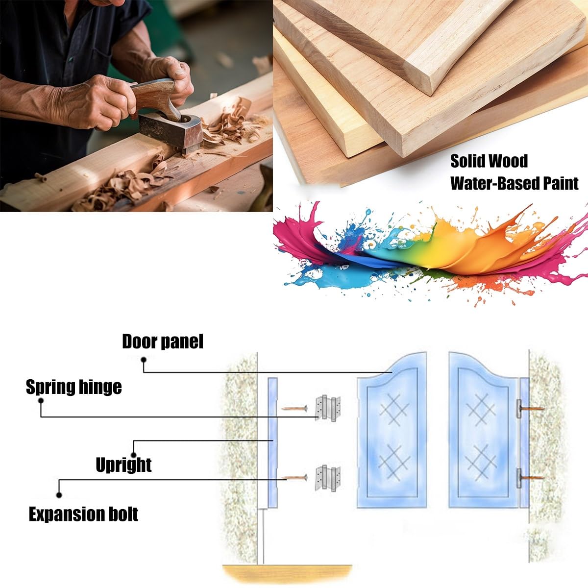 Puerta Batiente, Puerta Oscilante para Cafetería, Puertas Interior Madera Maciza，puertas Vaiven para Entrada, Cocina, Salón, Oficina 60cm 80cm 90cm 100cm Cierre Automático