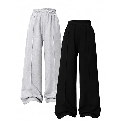 2 Pack Teen Girls Sweatpants Wide Leg High Waist Sweat Pants with Pockets Size 7-14