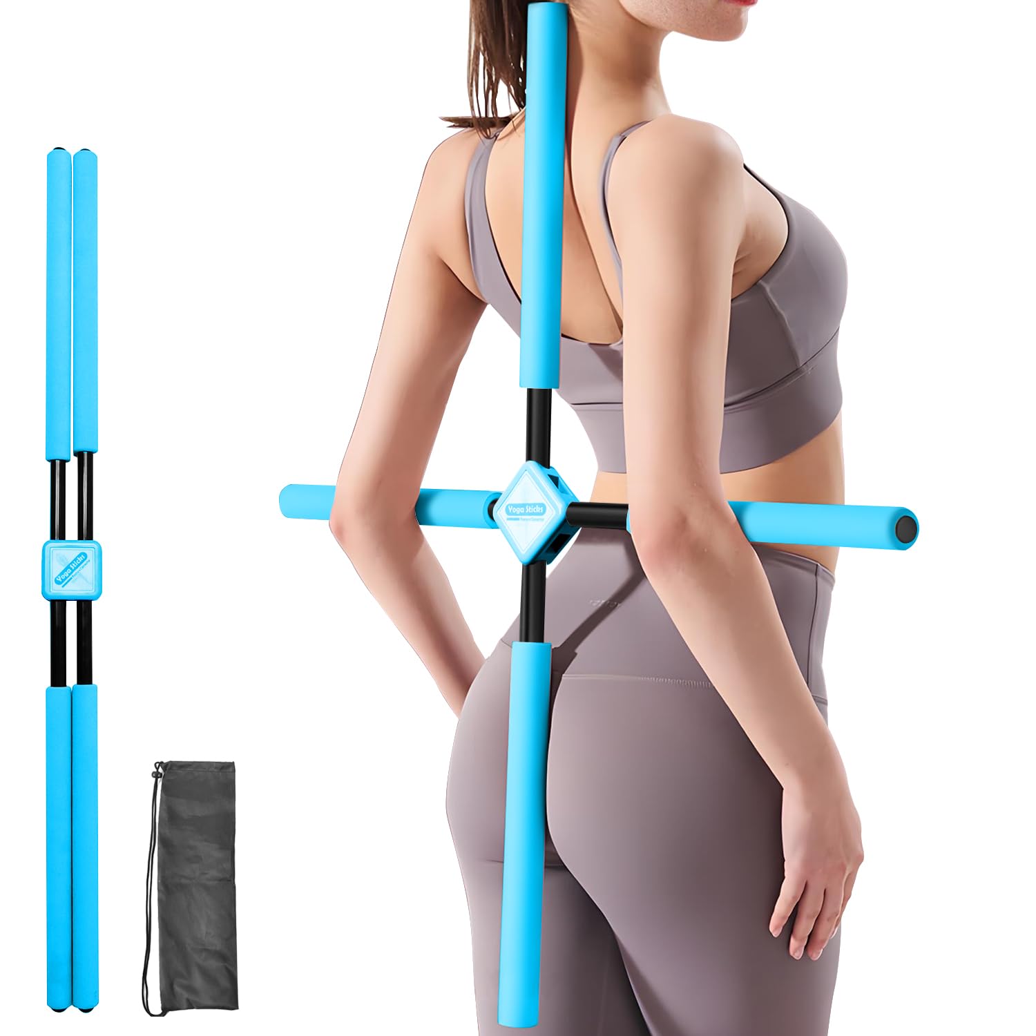 Posture Corrector Yoga Cross Stick -Yoga Stick Posture Corrector- Back Pain Relief for Men Women - Stretcher and Straightener for Upper and Lower Back -Back Straightener Posture Corrector (Blue-01)