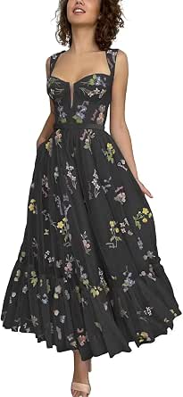 Minuet Women's Floral Embroidery Tiered Dress - Lace Cocktail Dress For Weddings & Special Occasions