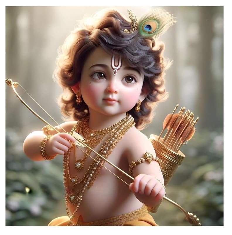 Image of British Terminal Cute little Bal Gopal Baby God Krishna| Kanha Ji | Laddu Lord Makhan Chor Painting Religious Poster for Pregnant Women for wall (matt thin vinyl,sticker,multicolor,unframed)| bj372