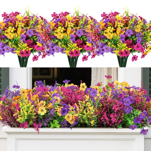 SHareconn 24 Bundles Kunstblumen Herbst, Lavendel & Veilchen, UV-beständige Outdoor Kunstblumen für Herbstdekoration, Realistische Fake Blumen für Zuhause/Garten, Hochzeit, Orange