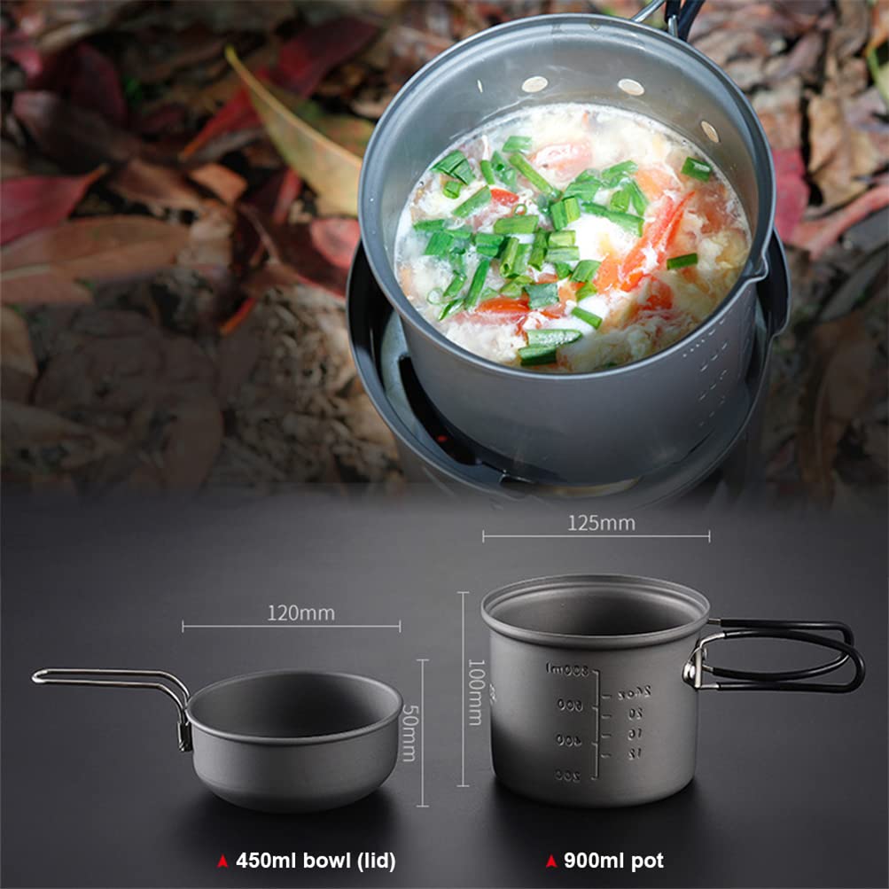 Marmite d'extérieur Portable 7 Pcs Ustensiles de Cuisine Réchaud - Réchaud de Camping Réchaud à Alcool Léger Sac à Dos pour Randonnée Pique-Nique
