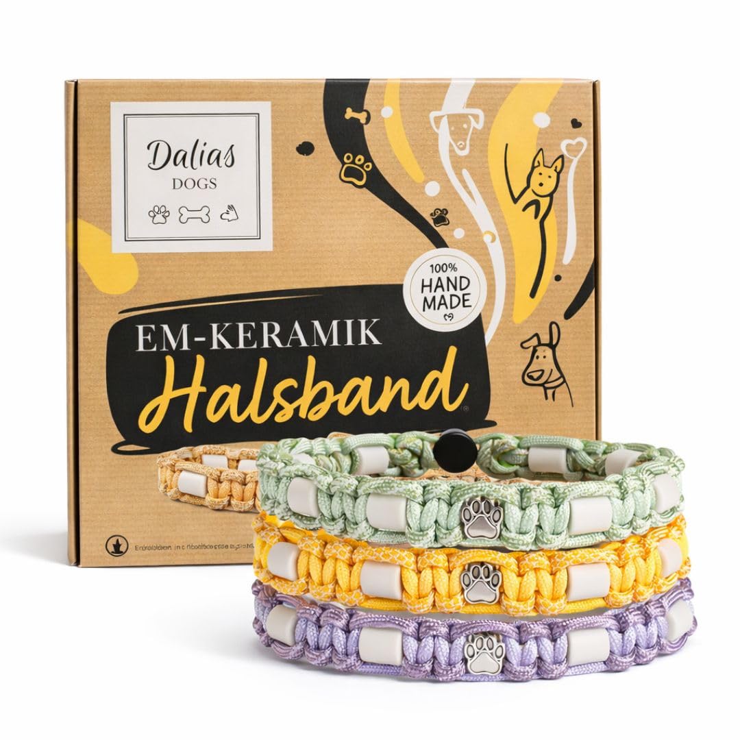 Premium EM-Keramik Hundehalsband Katze Halsband Hund Schmuckhalsband Hundehalsband Paracord (51-60 cm, Lavendel Pastell)