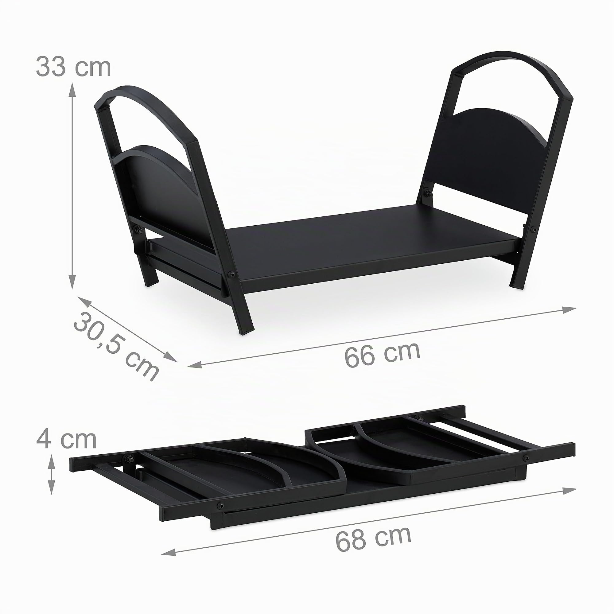Relaxdays Cesto Leñero, de Metal, Soporte para Leña Plegable, 33x66x30,5 cm, Estante para Troncos, para Interior, Negro