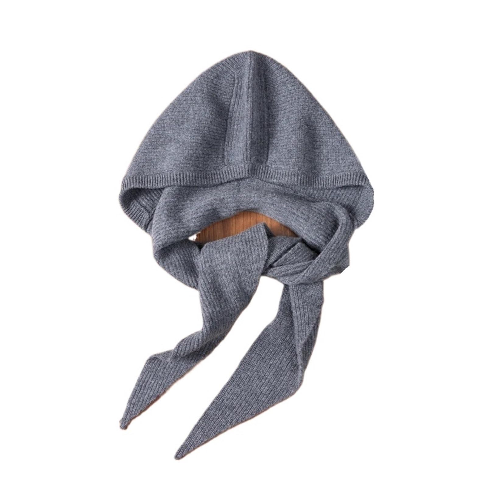 Damski kaszmirowy szalik z kapturem Wiatroszczelny, jednokolorowy, miękki szal z dzianiny Elegancka ochrona szyi Modny dodatek zimowy