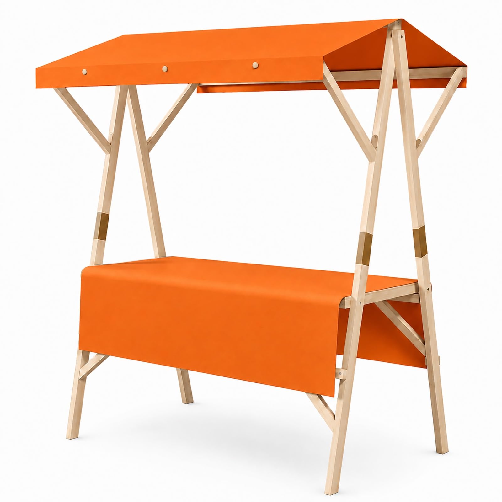 SBCWH Portable Market Cart with Canopy, Wooden Farmers Stall Outdoor Food Booth, Foldable Vendor Display Stand with Wheels, 220 lbs Capacity(Orange,150x60x200cm)