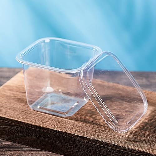 Miniatura 3 de TOFLEN 50Ct 12 oz Square Plastic Dessert Cups with Lids and Sporks, Clear Plastic Yogurt Parfait Cups Cake Cups for Pudding, Fruit, Mousse