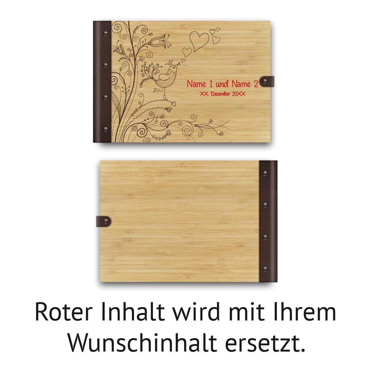 Personalisiertes Hochzeit Gästebuch echtes Holz DIN A4 Hochzeitsbuch mit Lasergravur - Liebesbaum - mit 72 Blatt / 144 Seiten Naturpapier Weiß