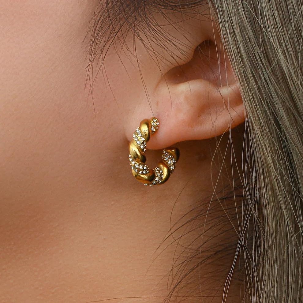 Chunky 18K Gold Plated Stainless Steel Earrings for Women Hypoallergenic Jewelry Trendy Statement Hoops Waterproof Non Tarnish Fashion Accessory Gift for Womens Wife Friend Sister4