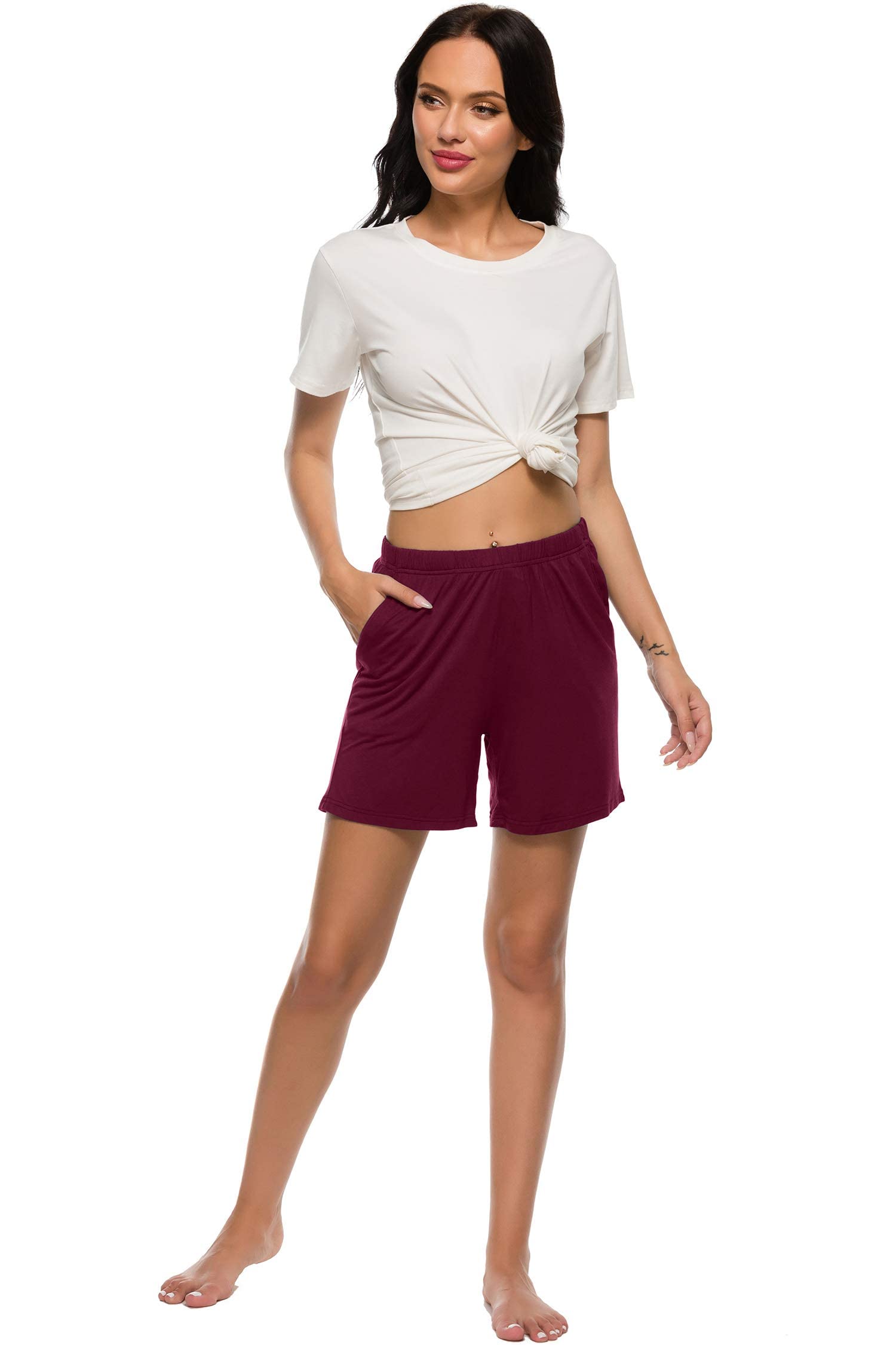 MoFiz Damen Schlafanzughose Kurz Pyjamahose Weich Modal Nachtwäsche Schlafshorts