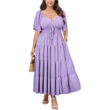 CICIDUDU Plus Size Casual Summer Boho Maxi Dress for Curvy Women Short Sleeve Tiered Flowy A-line Long Dress with Pockets