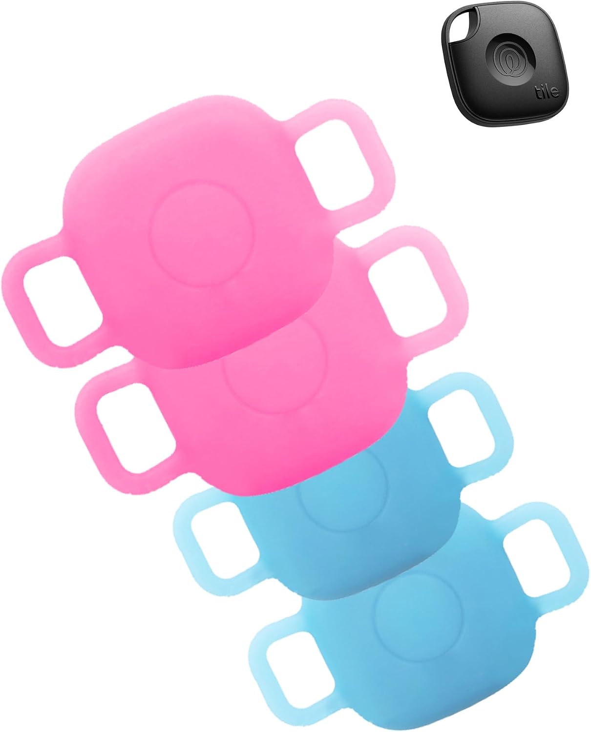 Case for Tile by Life360 Mate (2024) Bluetooth Tracker for Dog, Cat, Pets, WUNIAK Cute Soft Silicone Protective Portable Scratch Shock Resistant，2Luminous Pink+2 Luminous Blue.