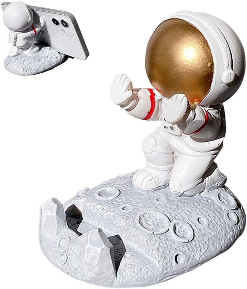 Unique Cute Cell Phone Stand Car Holder Cool Fun 3D Cartoon Astronaut Phone Tablet Bracket for Desk All Smartphones for Children Gift Decor Home (Push-Gold)-image-25