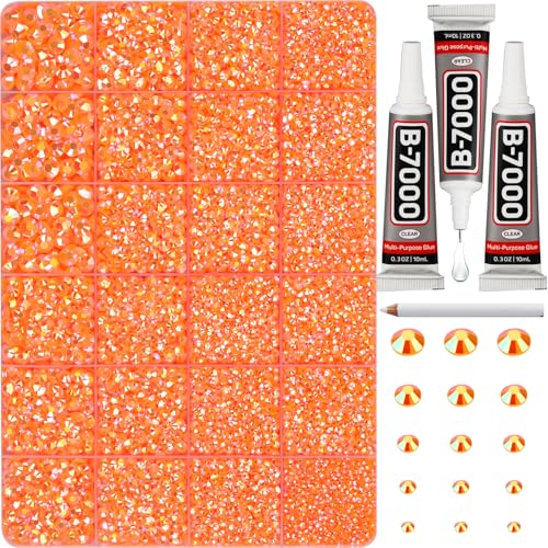 33000Pcs Orange Rhinestones for Bedazzling Mixed Sizes 2 3 4 5 6mm Flatback Gems Bedazzler Kit with B7000 Glue Flat Back Resin Gemstone Diamond Crystal Jewel Rhine Stone for Crafting Clothes