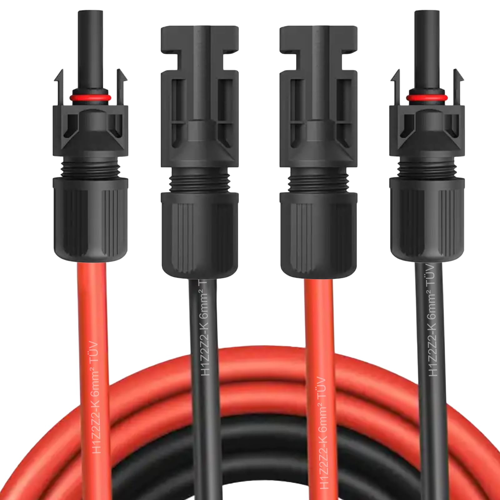 NAUC Solar Verlängerungskabel für Solarpanel - Solarstecker Solarkabel für Solarmodule - Photovoltaik-Stecker - Kabel 4 mm² / 6 mm² - TÜV, Kabelquerschnitt:6mm², Länge:2X 15m incl. Stecker