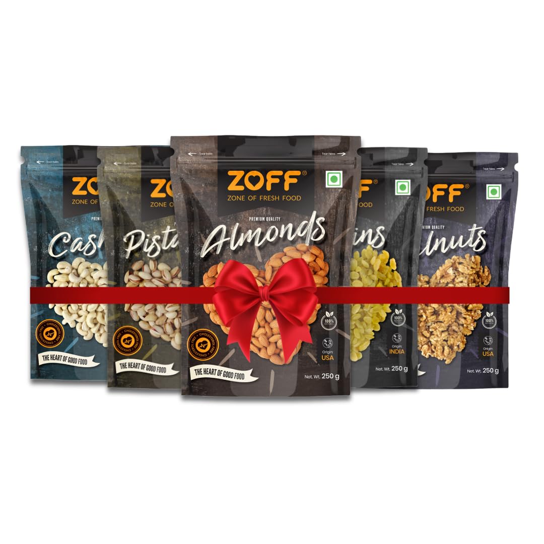 Zoff Premium Daily Needs Mixed Dry Fruits Combo - Almonds, Cashews, Raisins, Roasted Pistachios, & Walnut Halves 250g Each | Premium Zip Lock Pouch | Net weight - 1.25Kg (B0BV7DCKQ4) Amazon Price History, Amazon Price Tracker