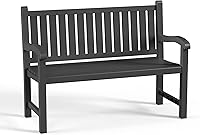 ROJIK Waterproof Resin Outdoor Bench for 2 - Slatted Patio Chairs with Sturdy Frame, UV-Resistant for Garden, Backyard, Porch, Park (Black)