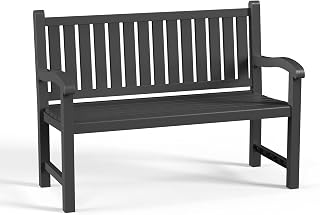 ROJIK Waterproof Resin Outdoor Bench for 2 - Slatted Patio Chairs with Sturdy Frame, UV-Resistant for Garden, Backyard, Porch, Park (Black)