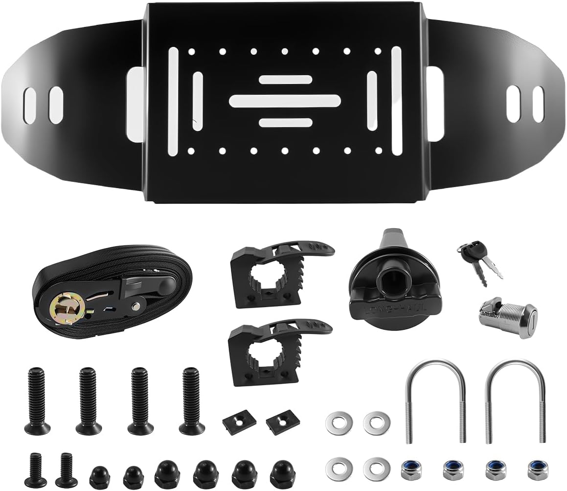Spare Tire Mount Accessory Bracket Kit with Dual Clamps and Transfer Tank Holder, Universal Steel Rack for Overland Offroad, Fits All Tire Sizes