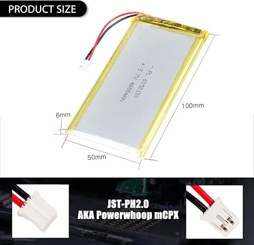 Miniatura 3 de Batería recargable de iones de polímero de litio de 3.7V 4000mAh 6050100 Lipo con conector PH2.0.000 in JST
