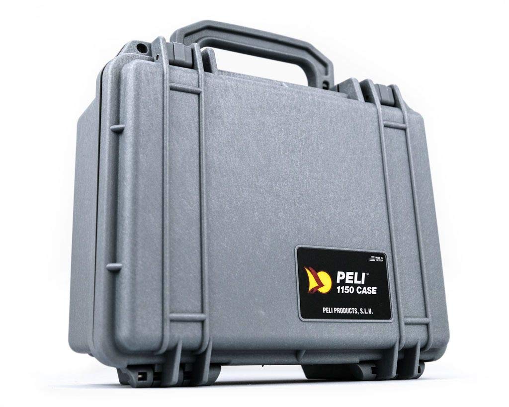 PELI Protector 1150 Profesjonalna skrzynia na aparat fotograficzny, wodoszczelna (IP67), pojemność 3 l, wyprodukowana w USA, dopasowywana wkładka piankowa, srebrna