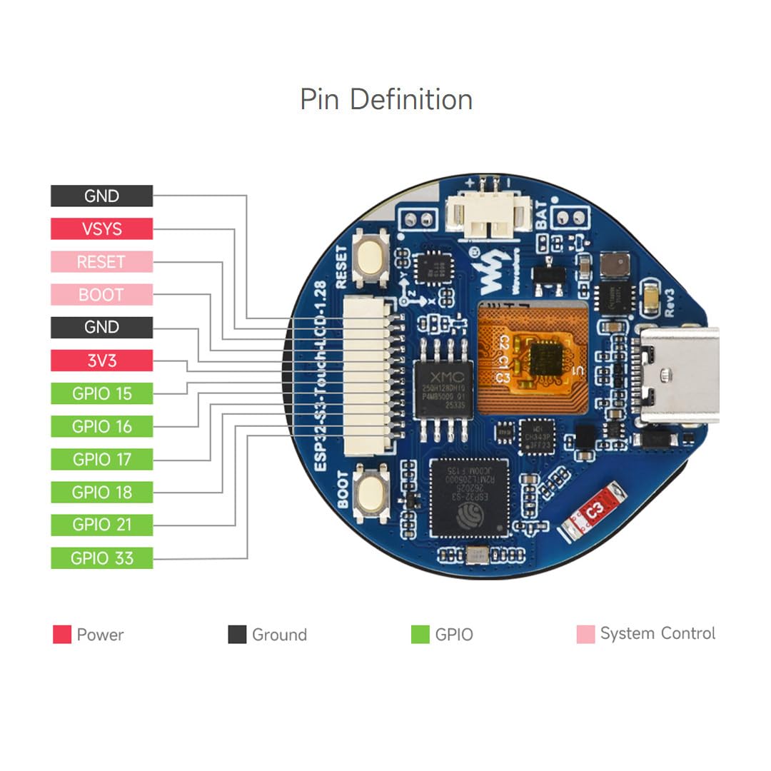 Waveshare ESP32-S3 Development Board, With 1.28inch Touch LCD, Compact Size, Accelerometer And Gyroscope Sensor, Display, With CNC Metal Case, Suitable For Various Smart Devices Development