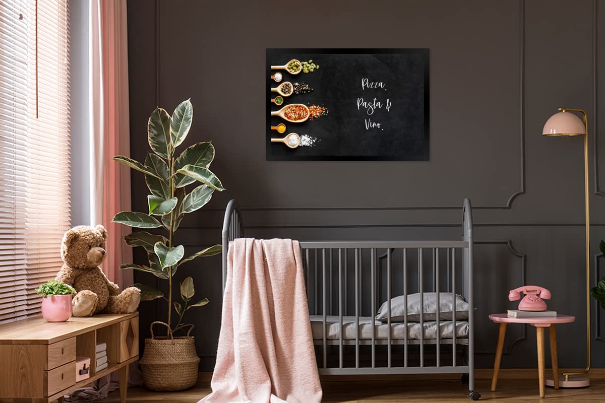 MuchoWow Poster Bilder Wanddeko Deko Wohnzimmer 120x80 cm Pizza. Pasta und Wein. - Zitate - Lebensmittel - Gewürze - Sprichwörter