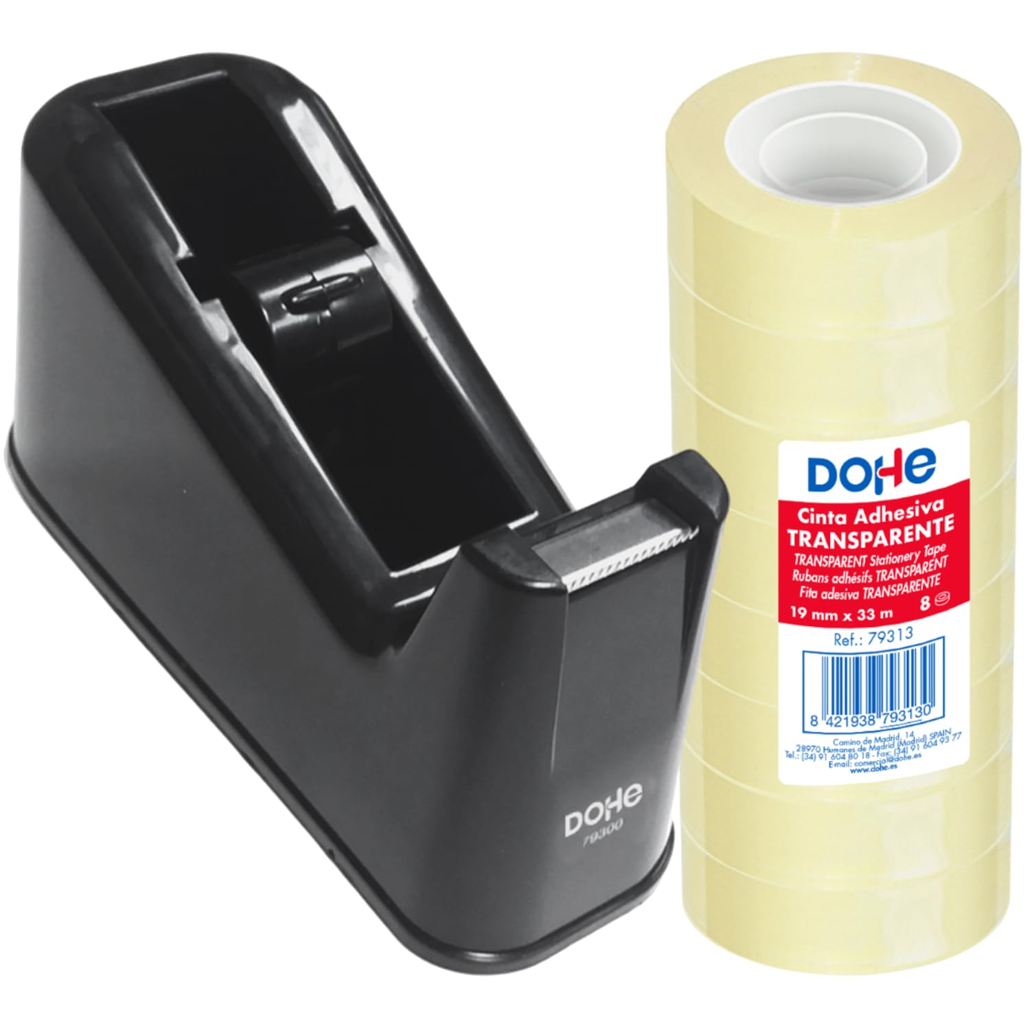 Dohe Dispensador de Cinta Adhesiva 8 Cintas 19 mm x 33 m Negro