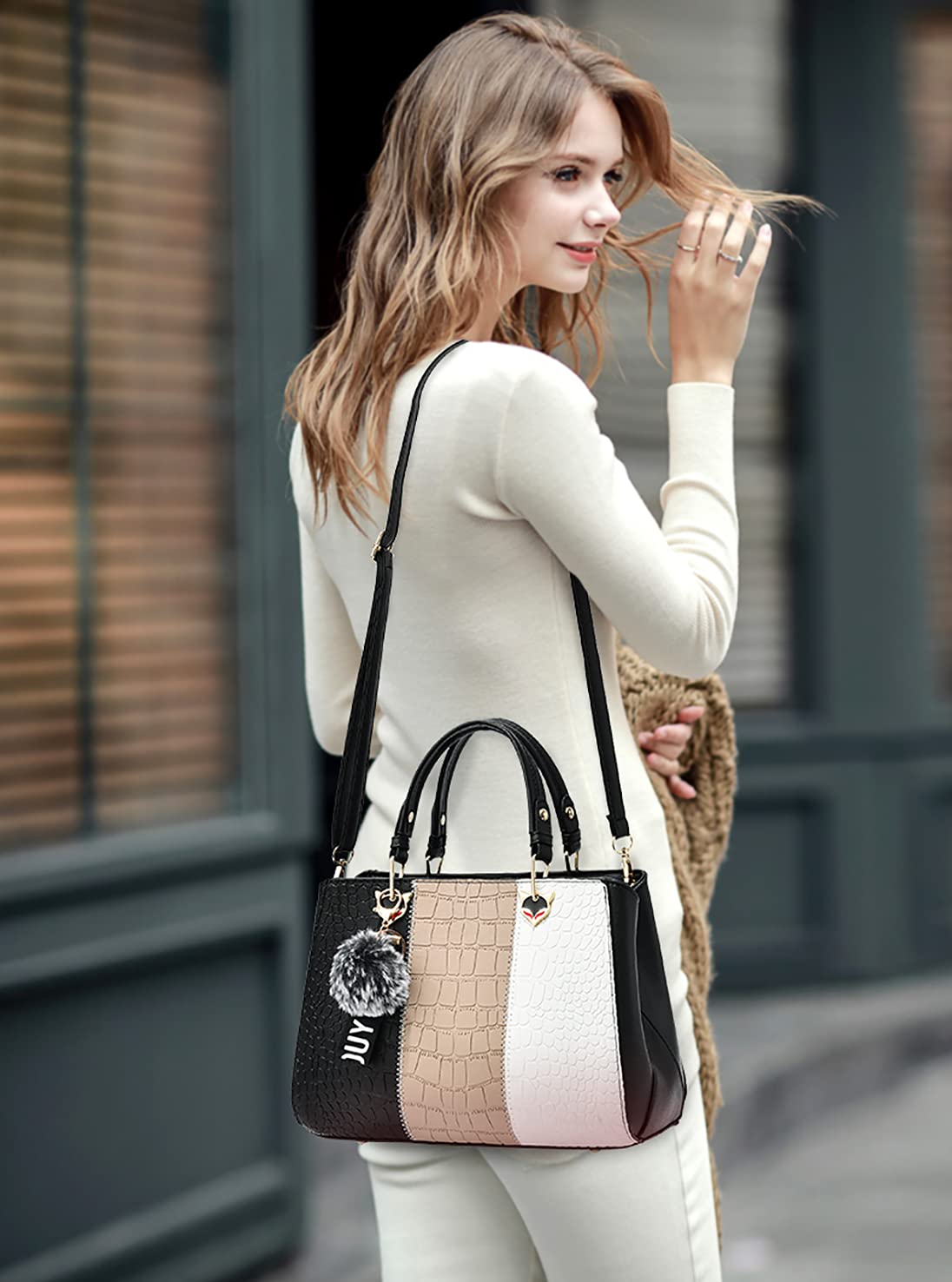 Bolso De Mano para Mujer con Ondas Bolso De Mensajero Elegante para Mujer (Grey)