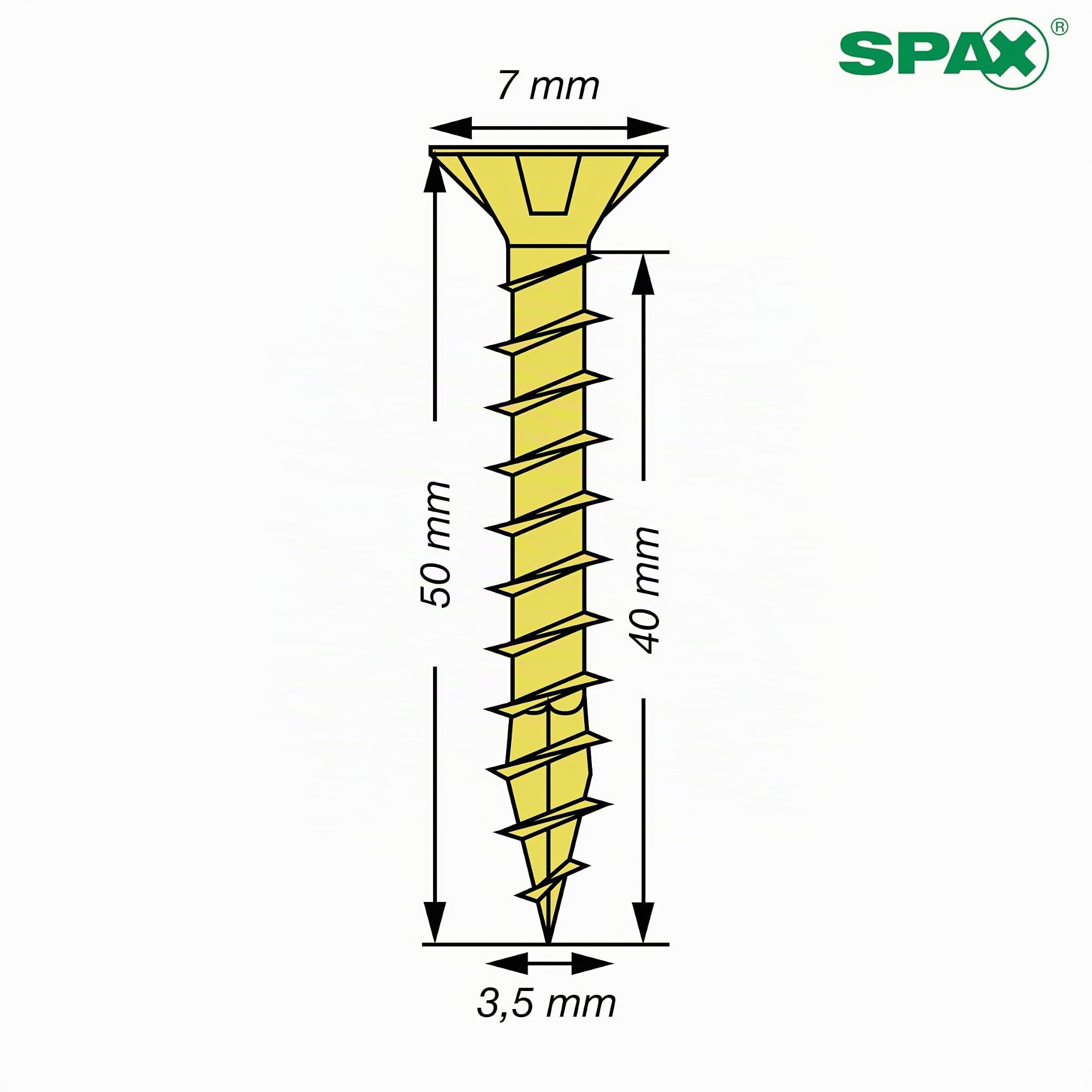 SPAX Tornillo universal 3,5 x 50 mm, 360 unidades - Tornillos para madera, rosca completa, cabeza avellanada, ranura en cruz Z2, 4CUT, recubrimiento YELLOX - 8000000286933
