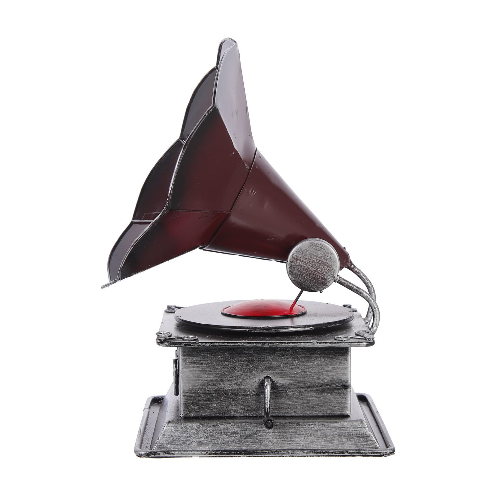 Gramófono de hierro retro con acabados elegantes para decoración de escritorio y salón