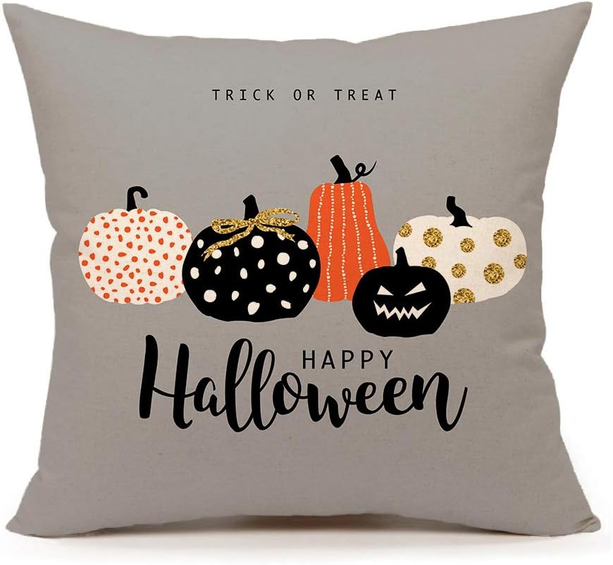 4TH Emotion Halloween Pumpkin Throw Pillow Cover Cushion Case for Sofa Couch 18" x 18" Inch(Trick or Treat)